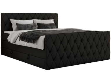 Łóżko kontynentalne MIREN KING DUO 200x200 - H3 - czarny, ekoskóra