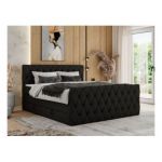 Łóżko kontynentalne MIREN KING DUO 160x200 - H4 - czarny, ekoskóra