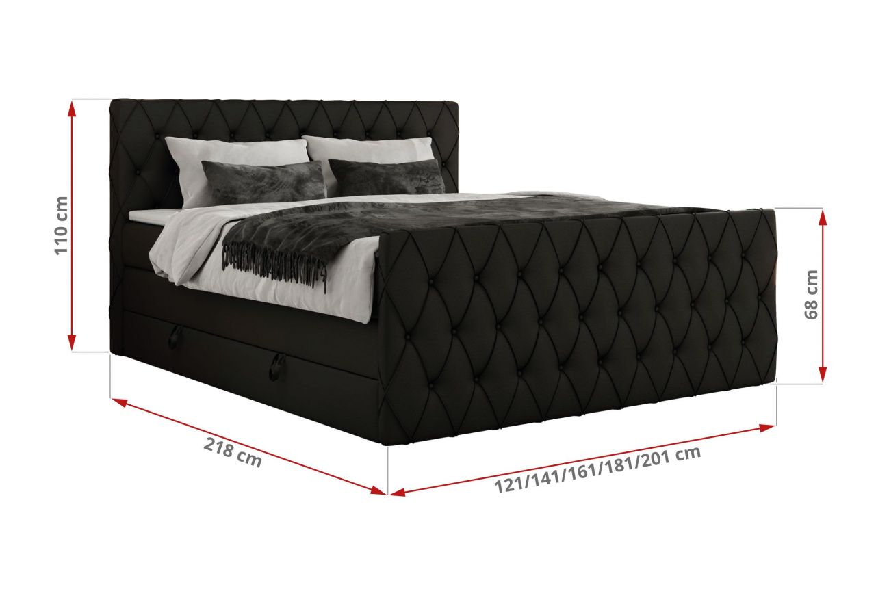 Łóżko kontynentalne MIREN KING DUO 200x200 - H4 - czarny, ekoskóra