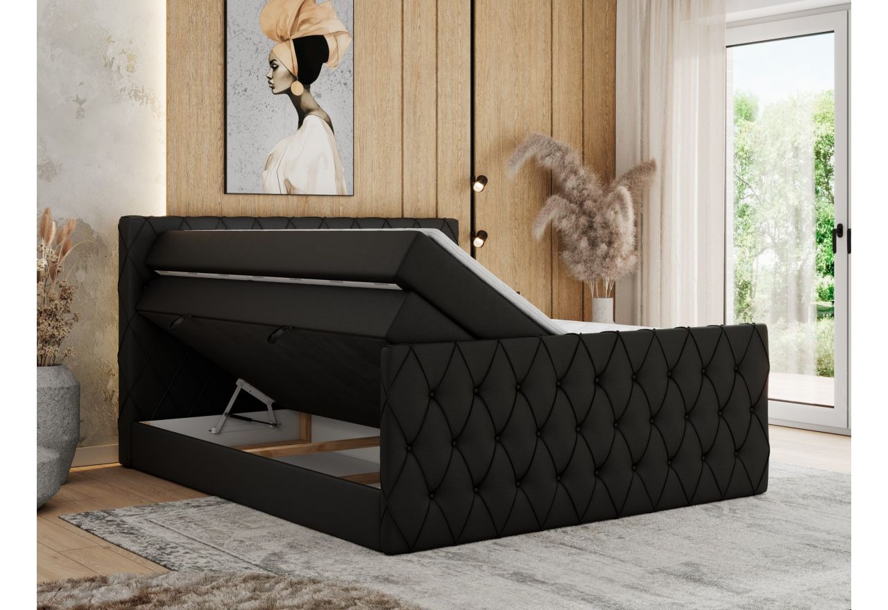 Łóżko kontynentalne MIREN KING DUO 200x200 - H4 - czarny, ekoskóra