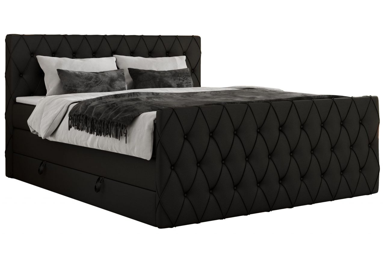 Łóżko kontynentalne MIREN KING DUO 200x200 - H4 - czarny, ekoskóra