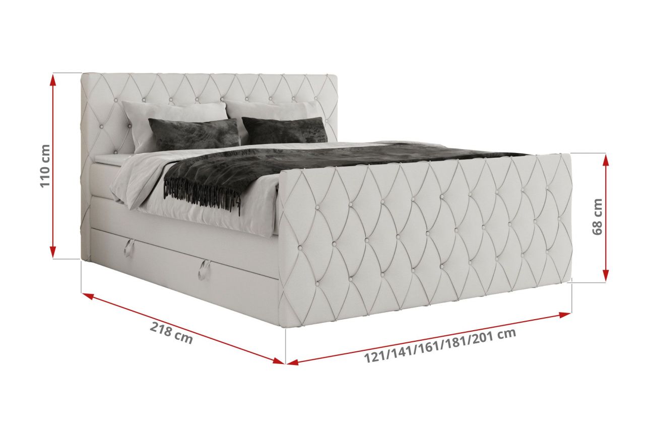 Łóżko kontynentalne MIREN KING DUO 140x200 - H3 - biały, ekoskóra