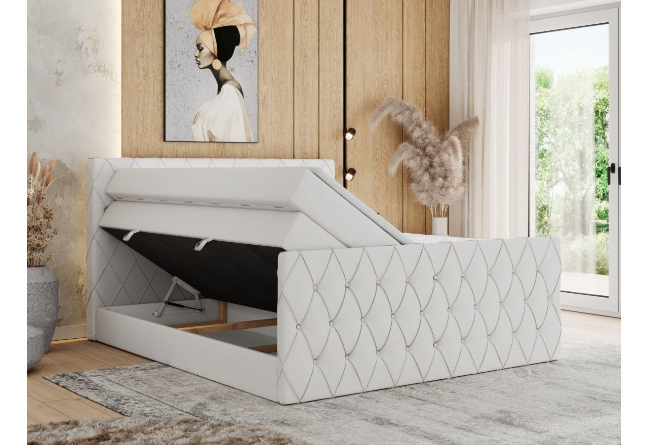 Łóżko kontynentalne MIREN KING DUO 160x200 - H3 - biały, ekoskóra