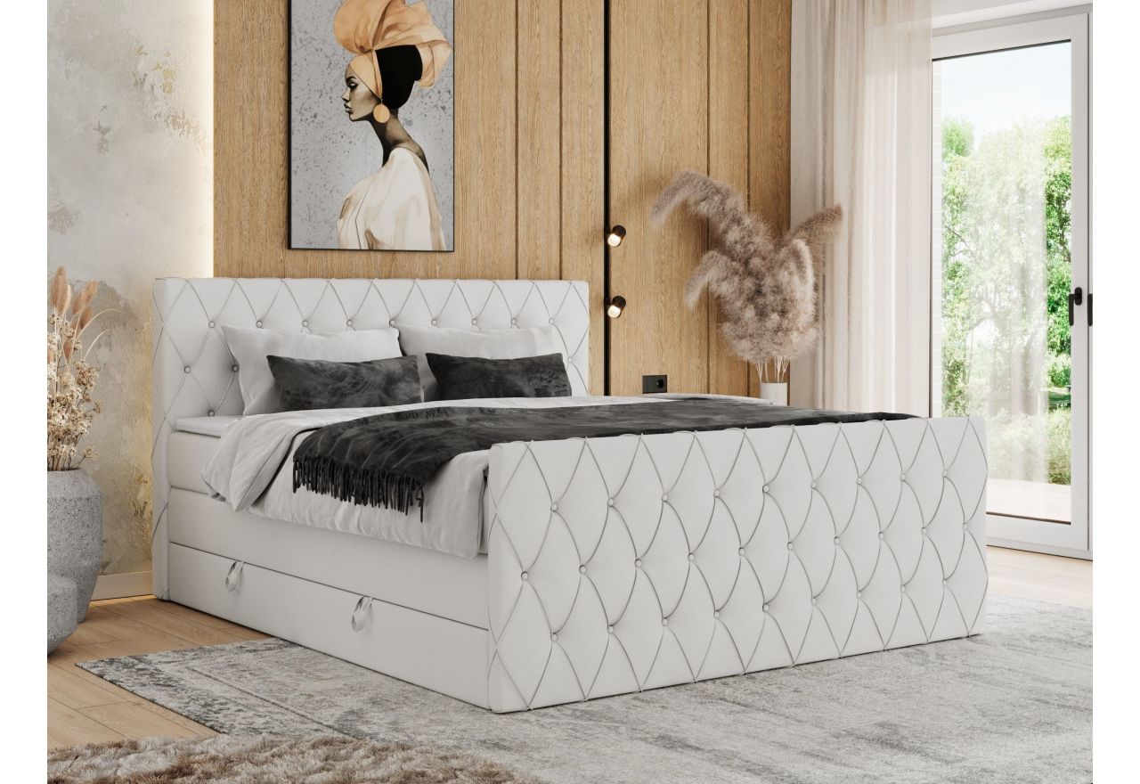 Łóżko kontynentalne MIREN KING DUO 200x200 - H3 - biały, ekoskóra