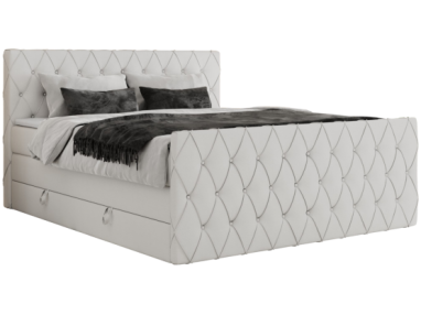 Łóżko kontynentalne MIREN KING DUO 200x200 - H3 - biały, ekoskóra