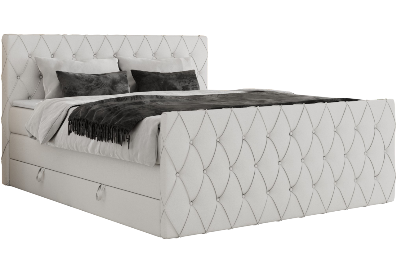 Łóżko kontynentalne MIREN KING DUO 200x200 - H3 - biały, ekoskóra