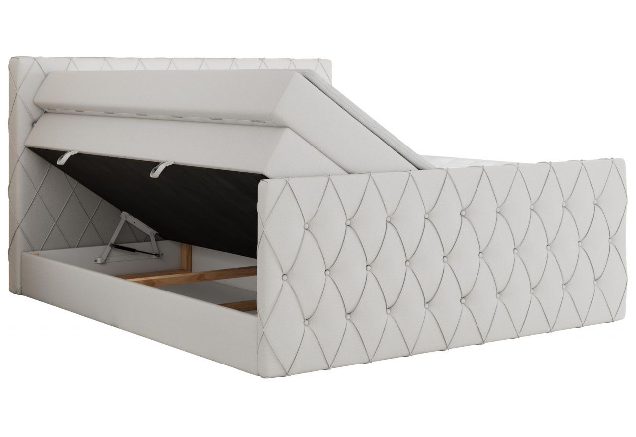 Łóżko kontynentalne MIREN KING DUO 200x200 - H3 - biały, ekoskóra