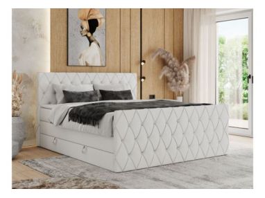 Łóżko kontynentalne MIREN KING DUO 160x200 - H4 - biały, ekoskóra