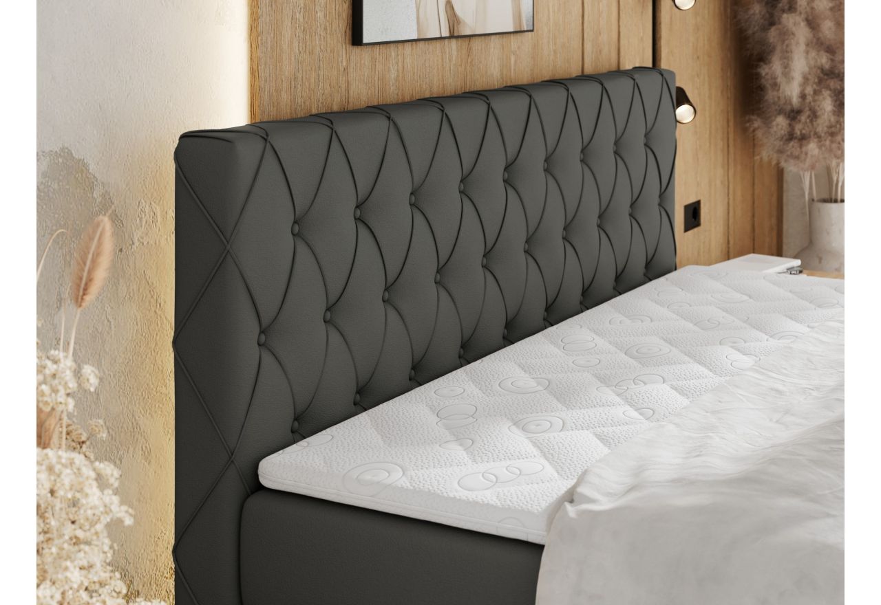 Łóżko kontynentalne MIREN KING DUO 180x200 - H3 - szary, ekoskóra