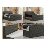 Łóżko kontynentalne MIREN KING DUO 180x200 - H3 - szary, ekoskóra