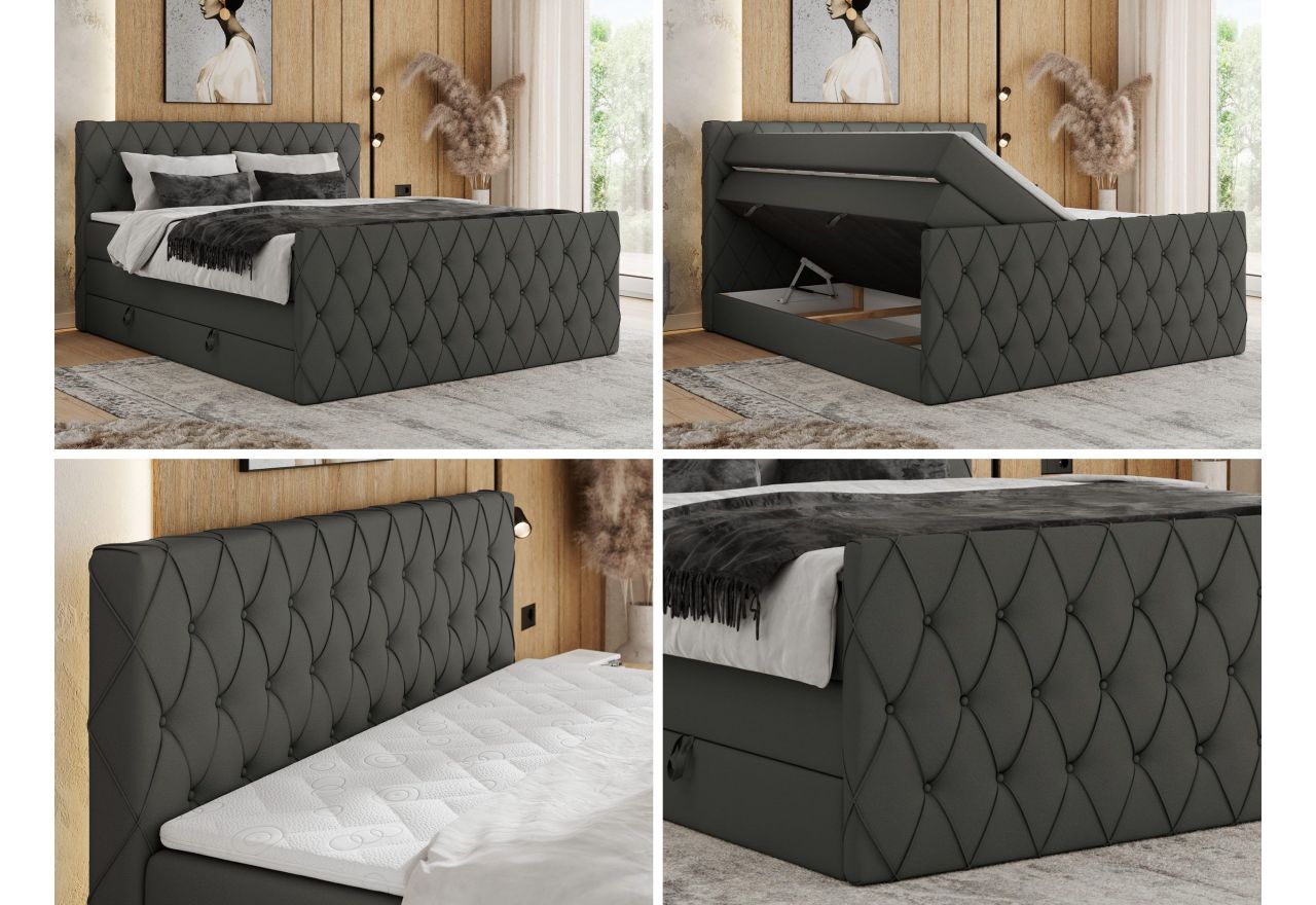 Łóżko kontynentalne MIREN KING DUO 200x200 - H3 - szary, ekoskóra