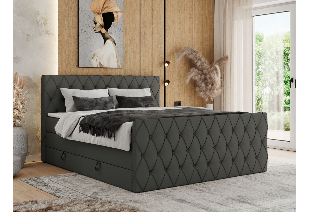 Łóżko kontynentalne MIREN KING DUO 160x200 - H4 - szary, ekoskóra