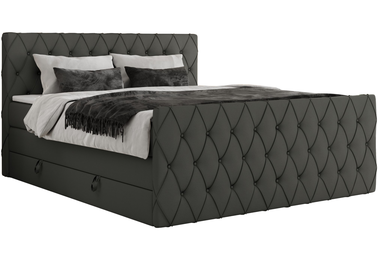 Łóżko kontynentalne MIREN KING DUO 160x200 - H4 - szary, ekoskóra