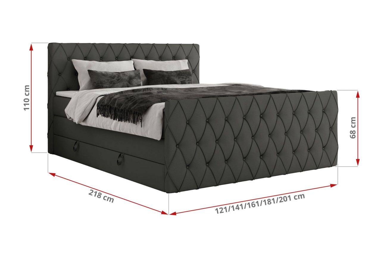 Łóżko kontynentalne MIREN KING DUO 200x200 - H4 - szary, ekoskóra