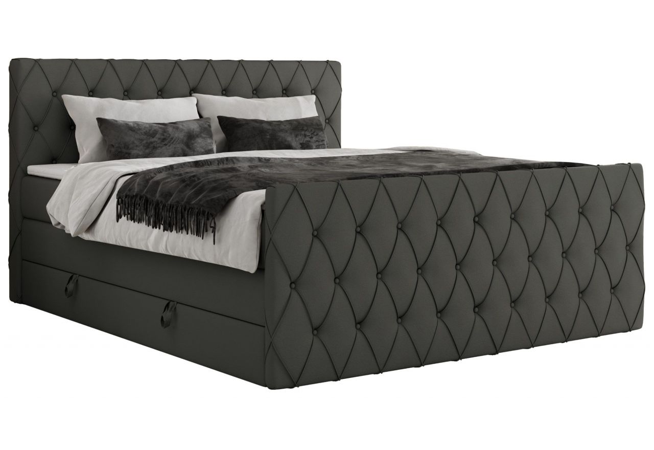 Łóżko kontynentalne MIREN KING DUO 200x200 - H4 - szary, ekoskóra