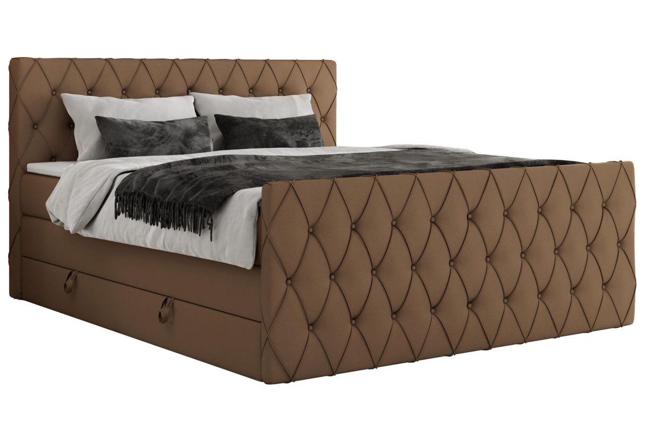 Łóżko kontynentalne MIREN KING DUO 120x200 - H3 - brązowy, ekoskóra