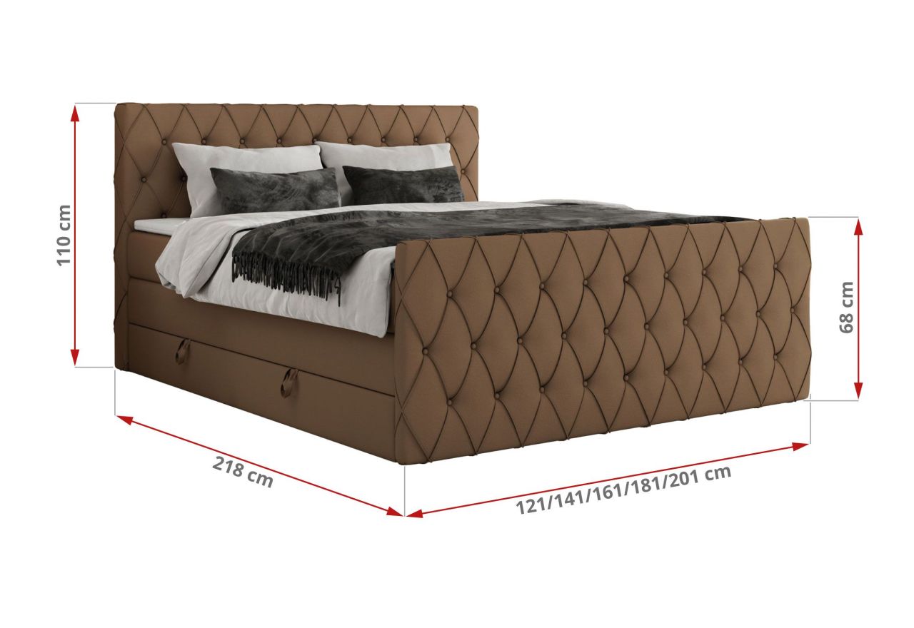 Łóżko kontynentalne MIREN KING DUO 140x200 - H3 - brązowy, ekoskóra