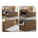 Łóżko kontynentalne MIREN KING DUO 160x200 - H3 - brązowy, ekoskóra