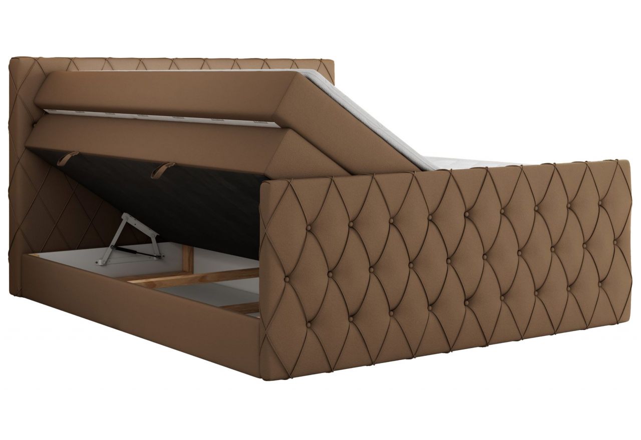 Łóżko kontynentalne MIREN KING DUO 160x200 - H3 - brązowy, ekoskóra