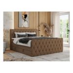 Łóżko kontynentalne MIREN KING DUO 200x200 - H3 - brązowy, ekoskóra