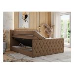 Łóżko kontynentalne MIREN KING DUO 200x200 - H3 - brązowy, ekoskóra