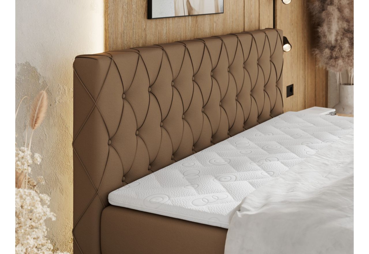 Łóżko kontynentalne MIREN KING DUO 160x200 - H4 - brązowy, ekoskóra