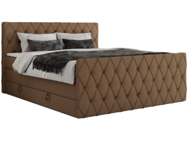 Łóżko kontynentalne MIREN KING DUO 180x200 - H4 - brązowy, ekoskóra