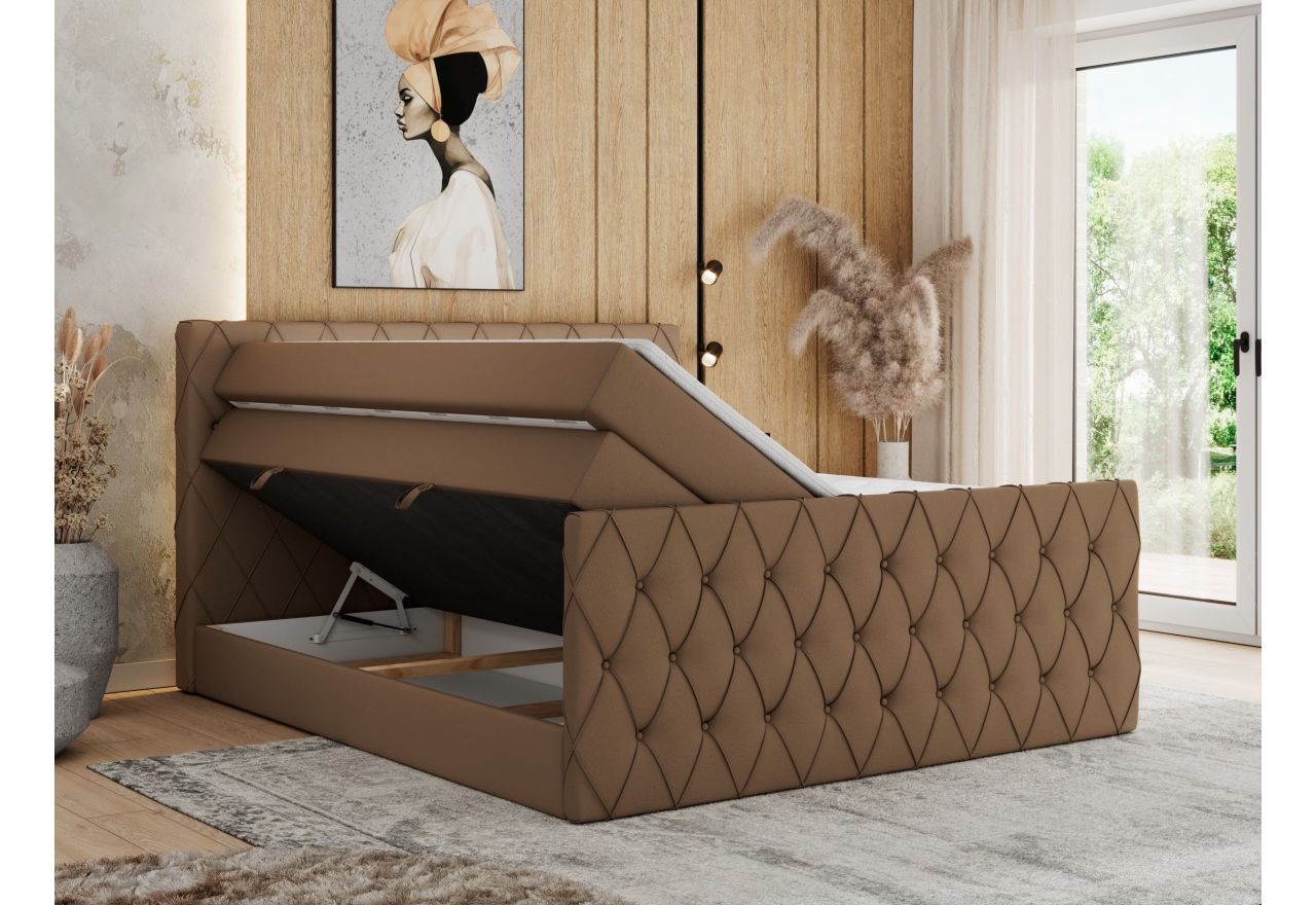 Łóżko kontynentalne MIREN KING DUO 200x200 - H4 - brązowy, ekoskóra