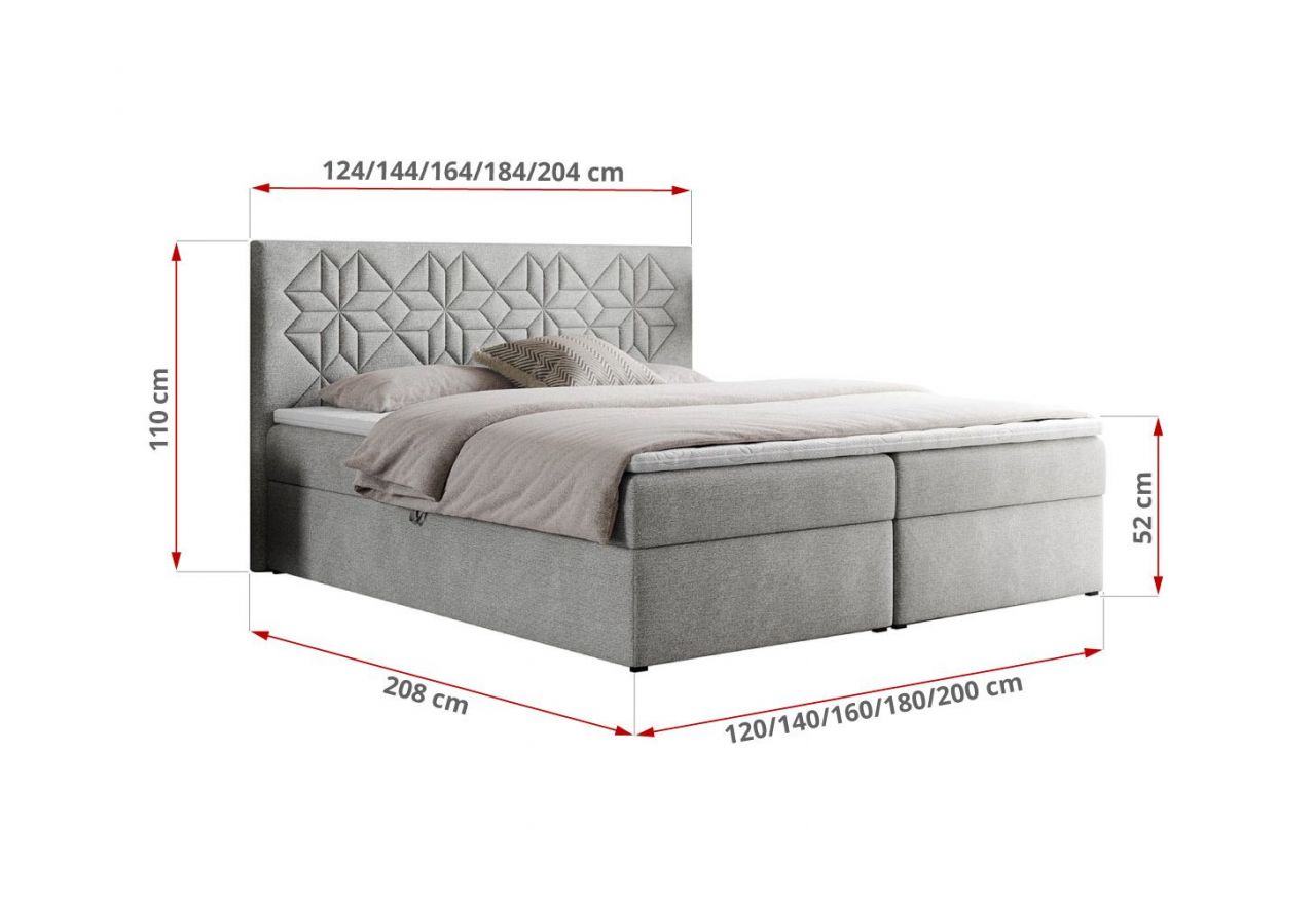 Łóżko kontynentalne LEILA 120x200 - H3 - jasnoszary, struktura