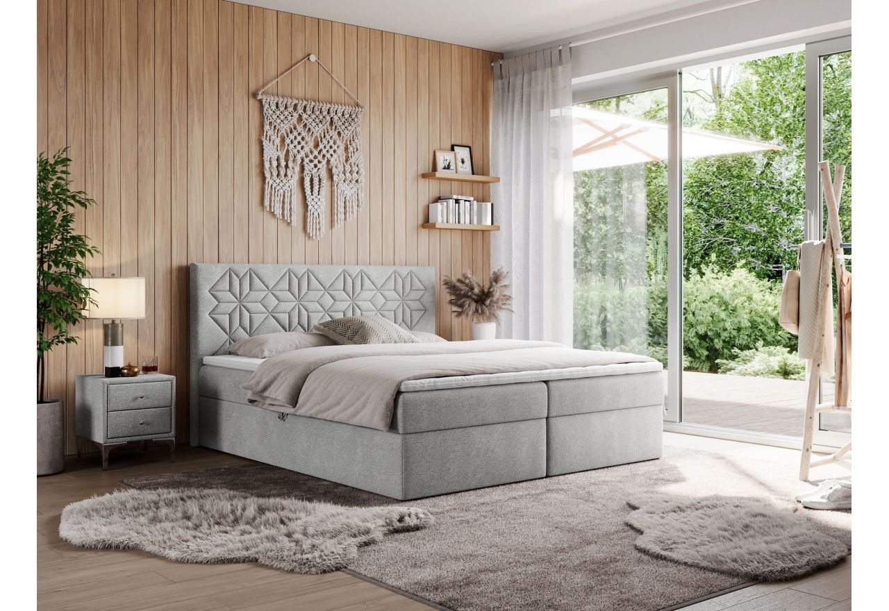 Łóżko kontynentalne LEILA 200x200 - H3 - jasnoszary, struktura