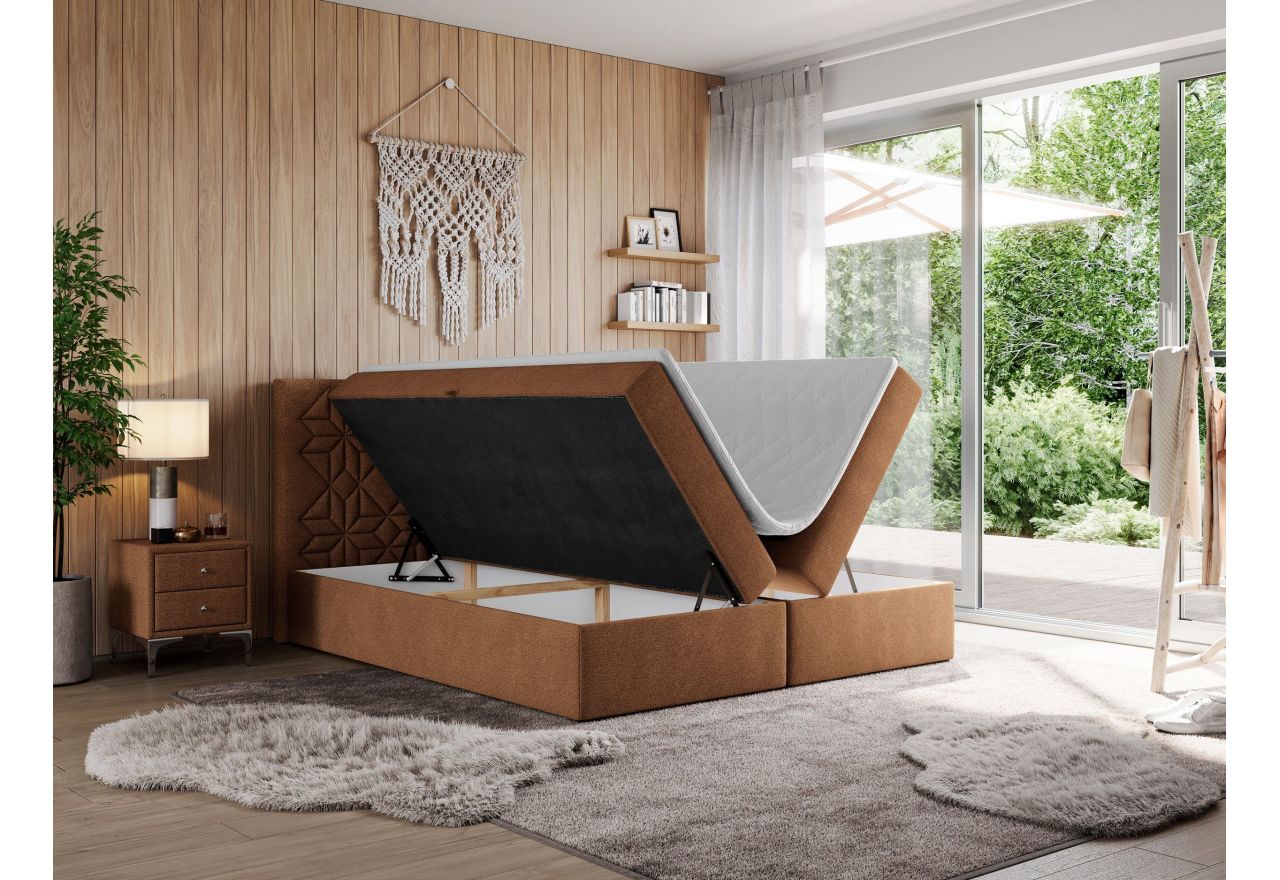 Łóżko kontynentalne LEILA 160x200 - H3 - pomarańczowy, struktura