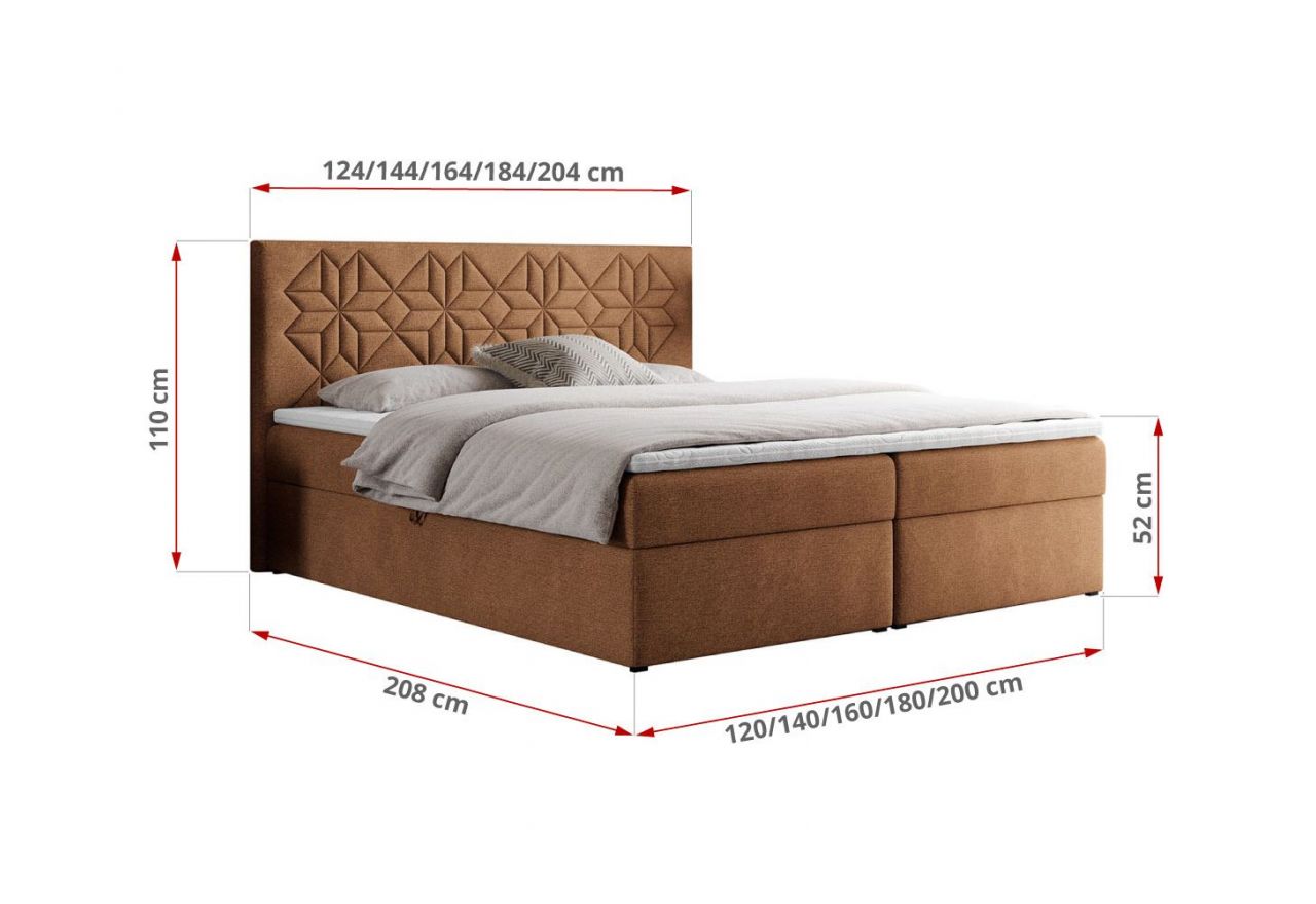 Łóżko kontynentalne LEILA 180x200 - H3 - pomarańczowy, struktura