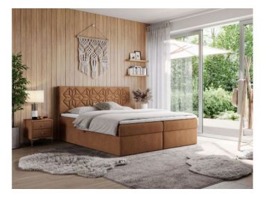 Łóżko kontynentalne LEILA 200x200 - H3 - pomarańczowy, struktura