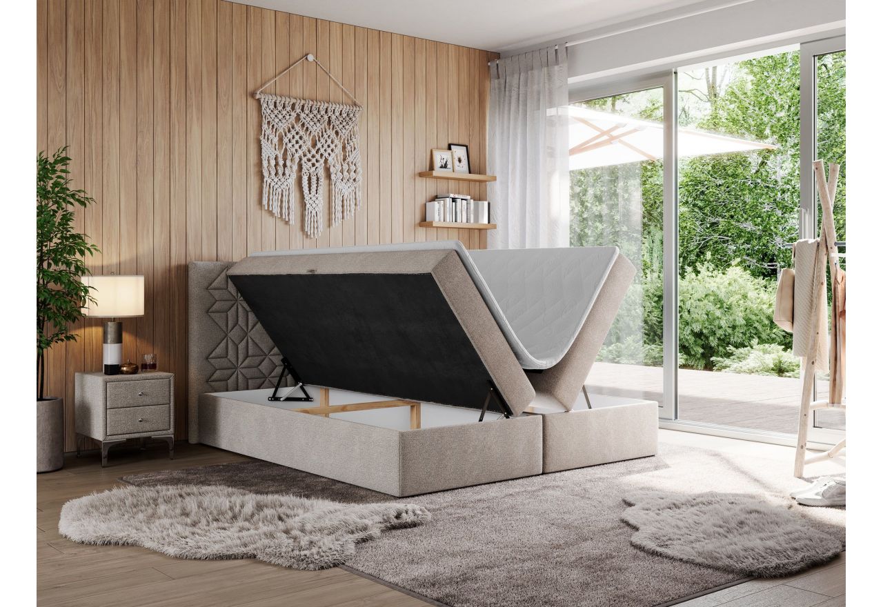 Łóżko kontynentalne LEILA 140x200 - H3 - beżowy, struktura