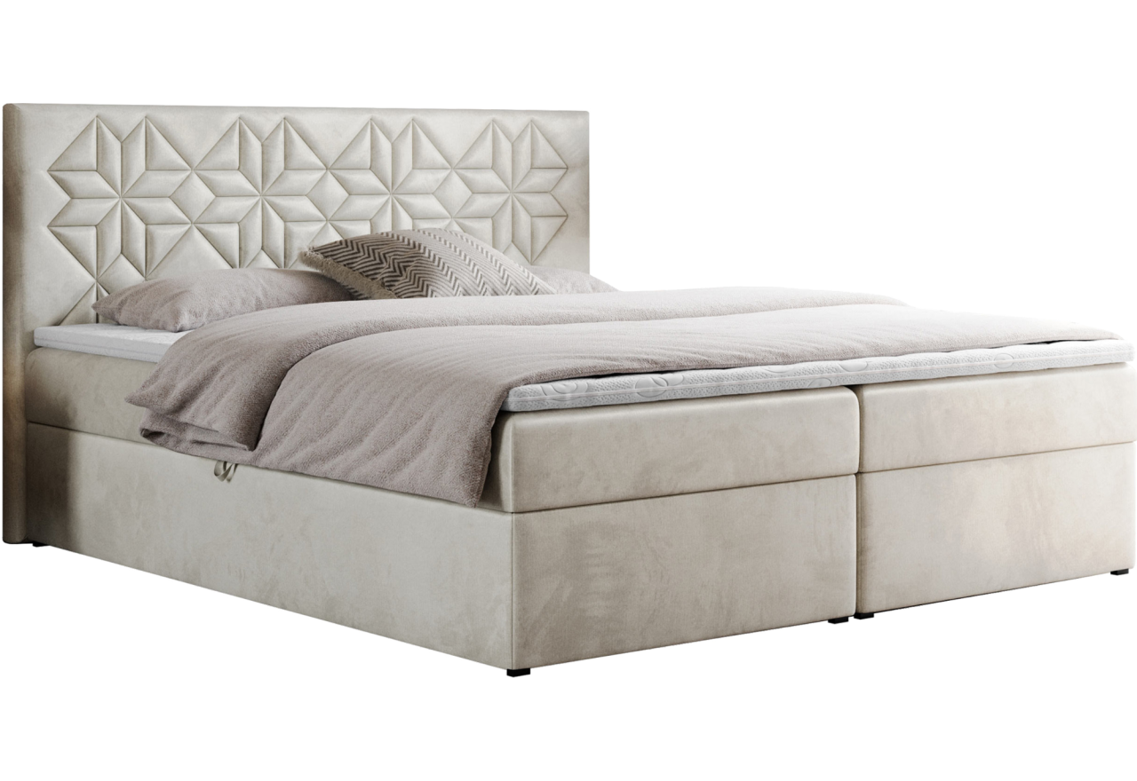 Łóżko kontynentalne LEILA 120x200 - H3 - beżowy, welwet