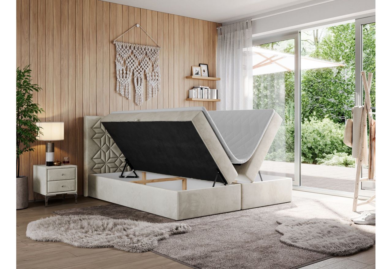 Łóżko kontynentalne LEILA 120x200 - H3 - beżowy, welwet