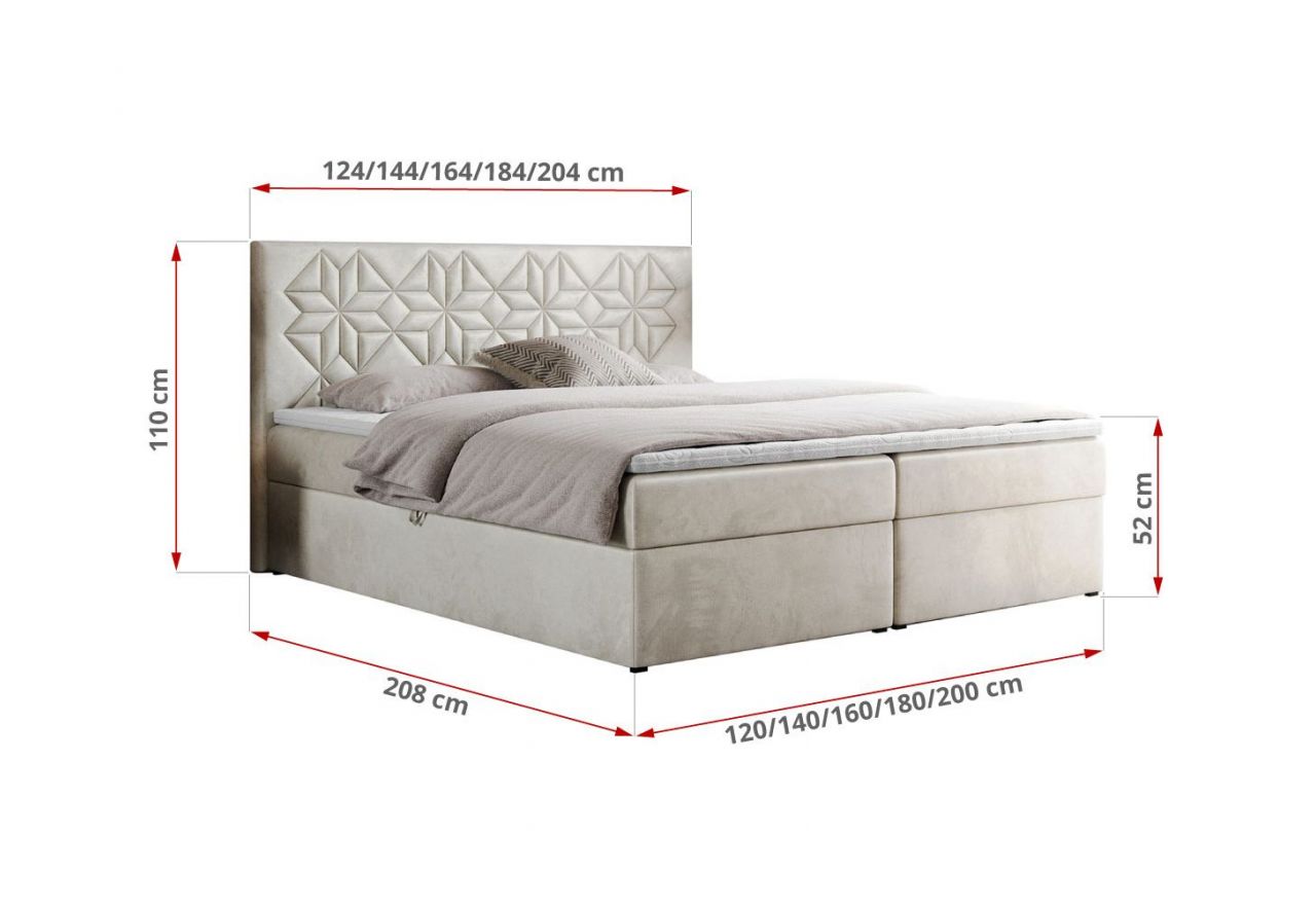 Łóżko kontynentalne LEILA 160x200 - H3 - beżowy, welwet