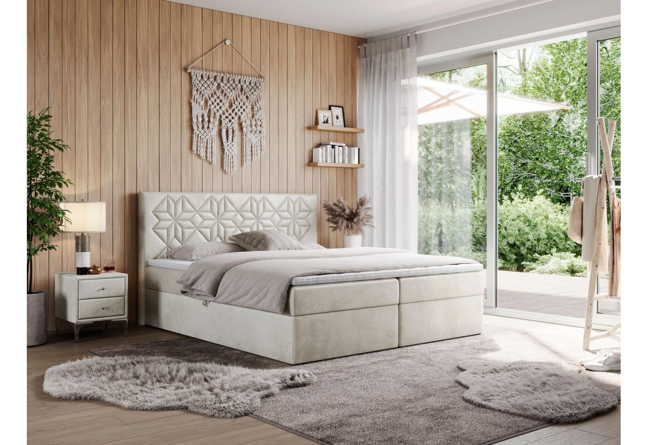 Łóżko kontynentalne LEILA 200x200 - H3 - beżowy, welwet