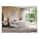 Łóżko kontynentalne LEILA 200x200 - H3 - beżowy, welwet