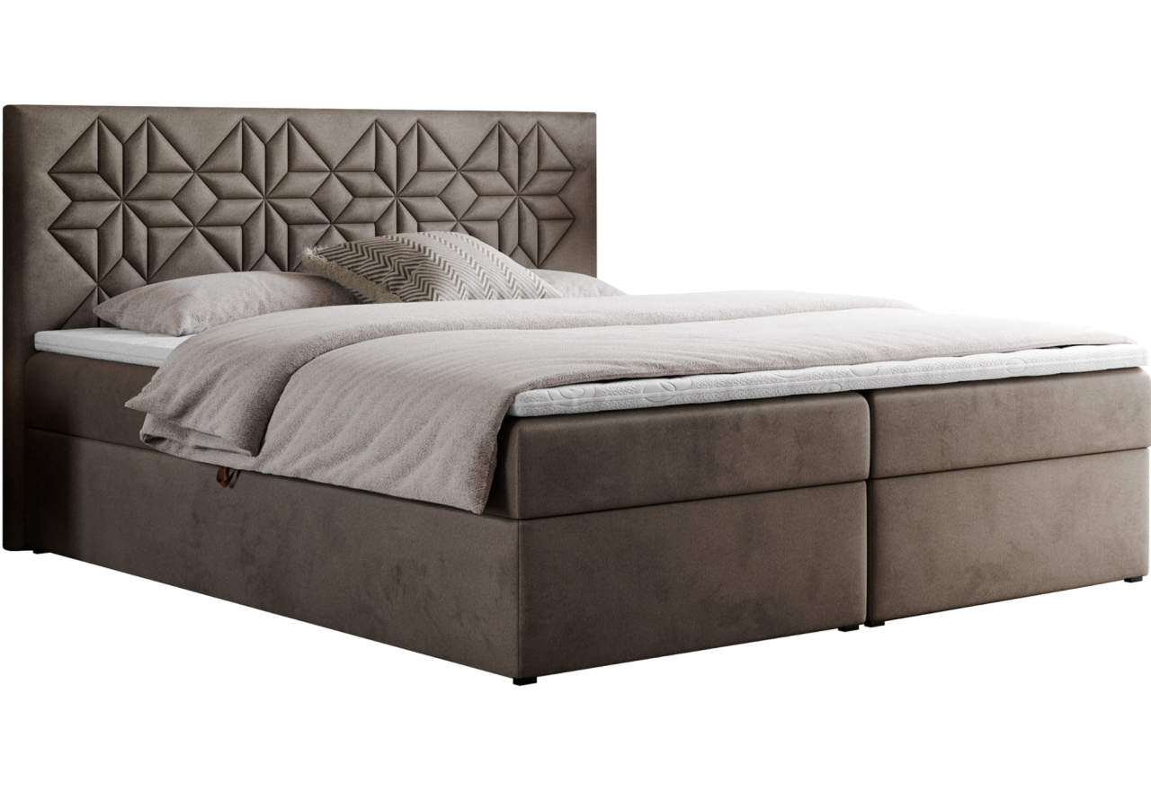Łóżko kontynentalne LEILA 140x200 - H3 - brązowy, welwet