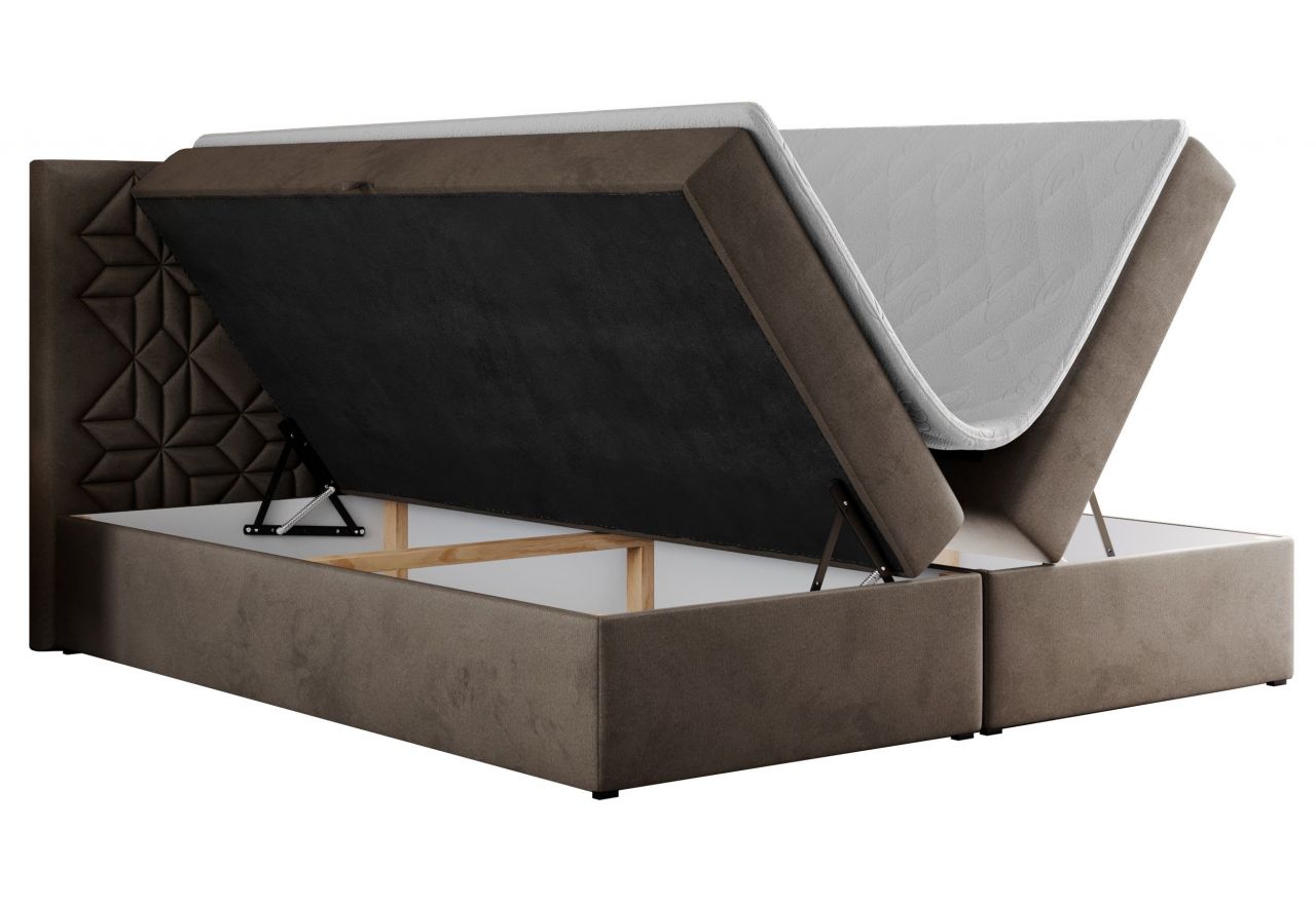 Łóżko kontynentalne LEILA 140x200 - H3 - brązowy, welwet