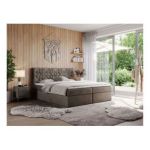 Łóżko kontynentalne LEILA 160x200 - H3 - brązowy, welwet