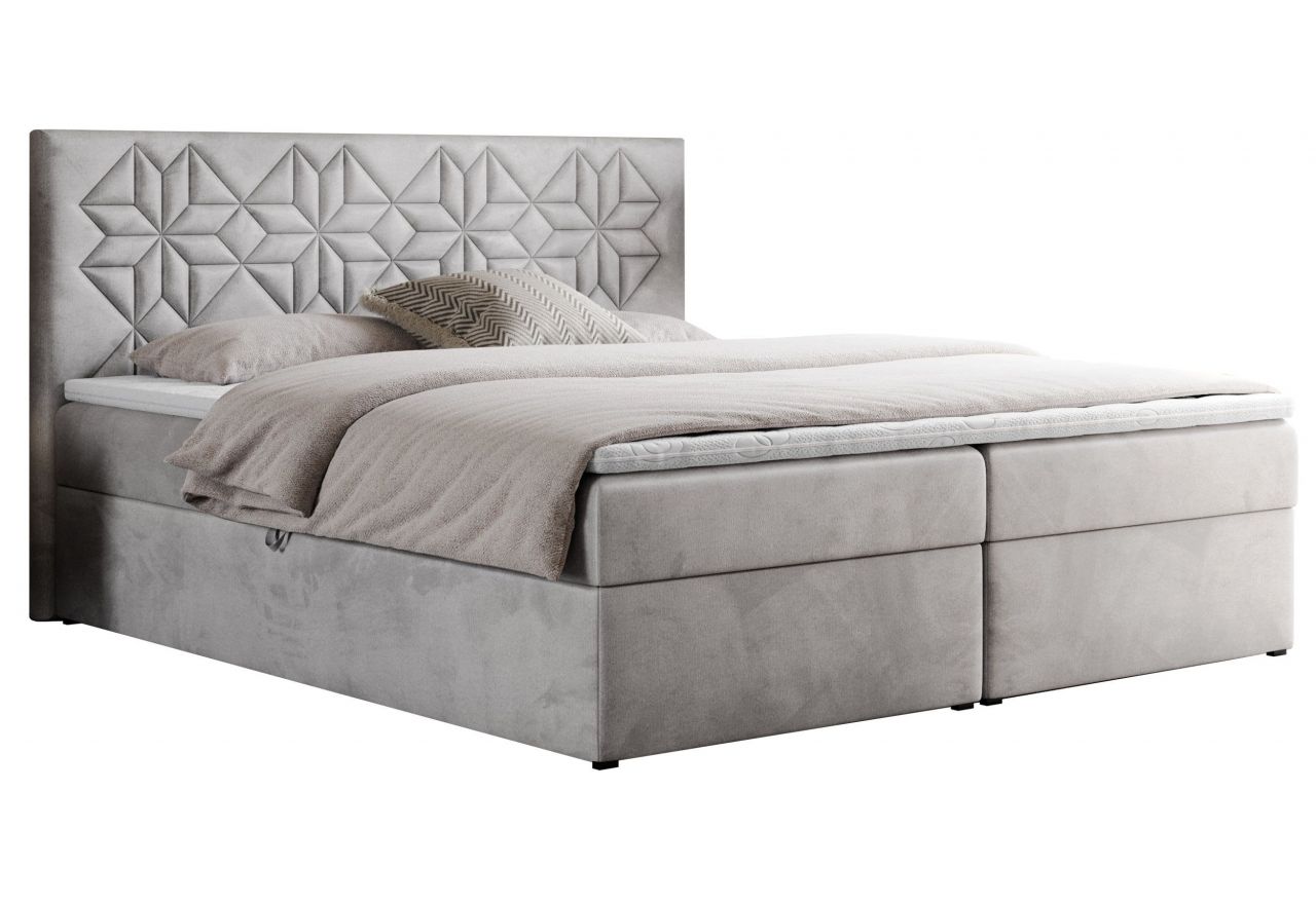 Łóżko kontynentalne LEILA 160x200 - H3 - jasnoszary, welwet