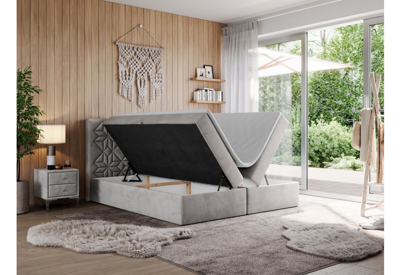 Łóżko kontynentalne LEILA 180x200 - H3 - jasnoszary, welwet