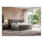 Łóżko kontynentalne LEILA 160x200 - H3 - ciemnoszary, welwet