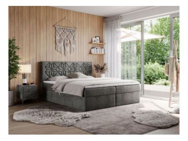 Łóżko kontynentalne LEILA 200x200 - H3 - ciemnoszary, welwet