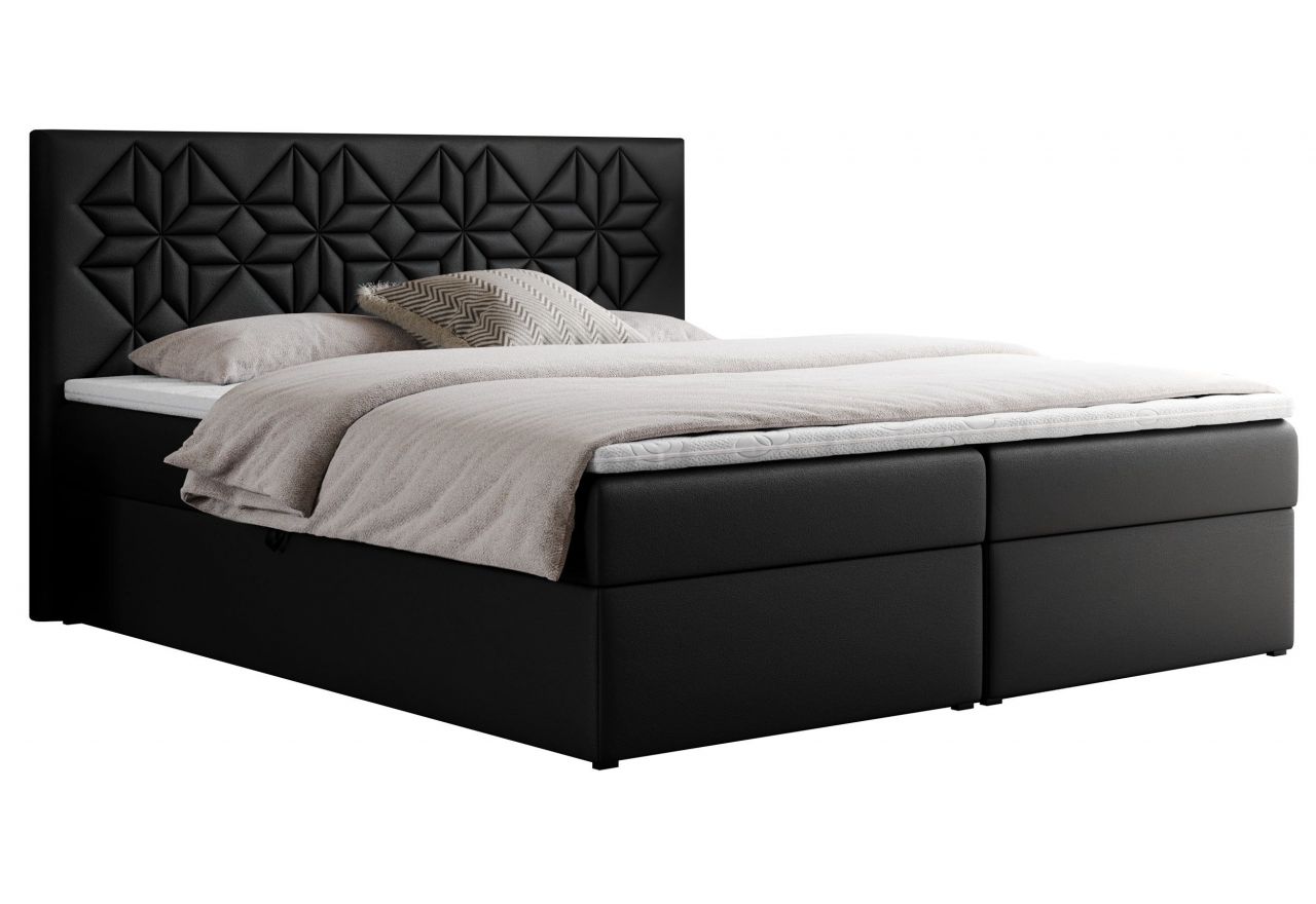 Łóżko kontynentalne LEILA 140x200 - H3 - czarny, ekoskóra