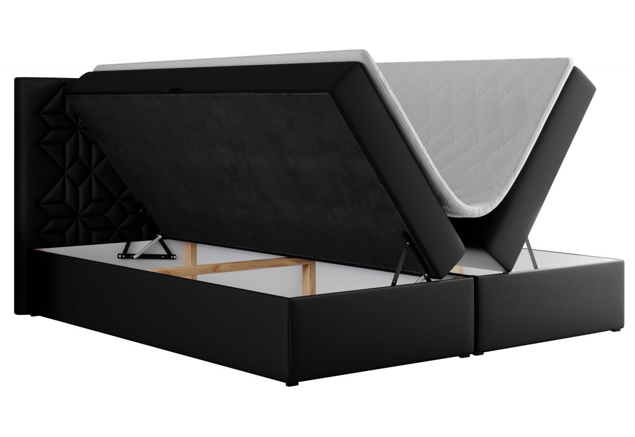 Łóżko kontynentalne LEILA 140x200 - H3 - czarny, ekoskóra