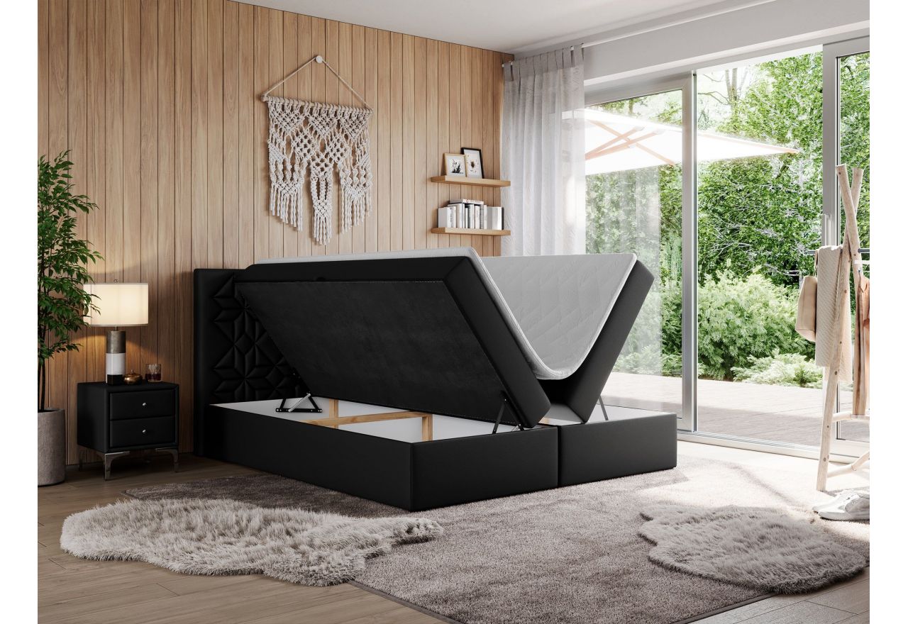 Łóżko kontynentalne LEILA 160x200 - H3 - czarny, ekoskóra