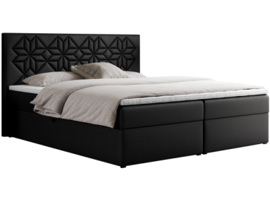 Łóżko kontynentalne LEILA 200x200 - H3 - czarny, ekoskóra